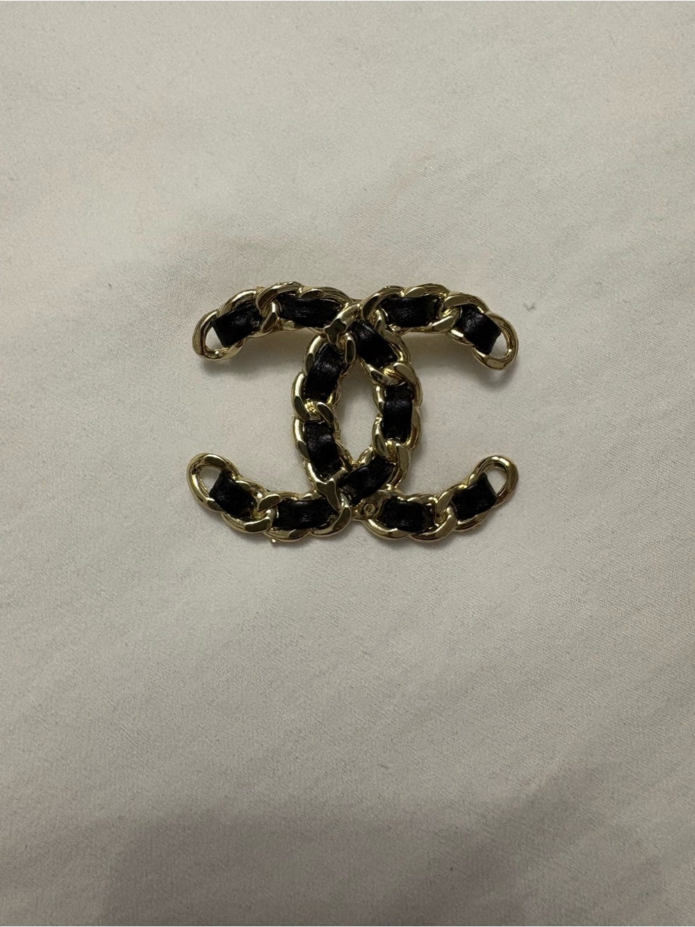 Classic Interlocking Chain Brooch in Gold and Black - repurposed from a bag